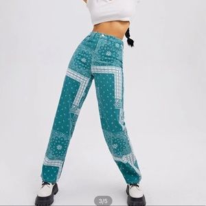 Paisley print high waist straight leg denim